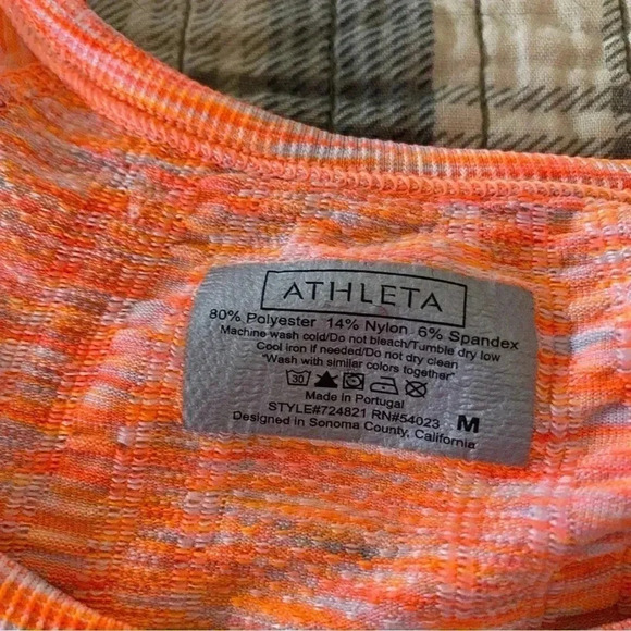 Athleta Fastest Track Space Dye Long Sleeve Round Neck Orange Activewear Top: M - Picture 9 of 12